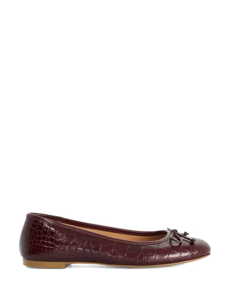 Dune London Wide Fit Leather Croc Bow Ballet Pumps Burgundy