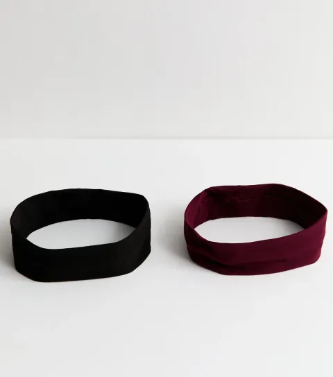Pack Of 2 Black and Burgundy Multicolour Stretch Headband