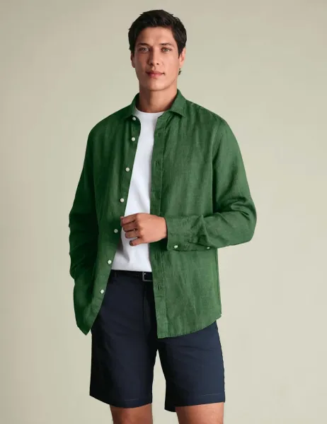 Charles Tyrwhitt Slim Fit Pure Linen Shirt Green