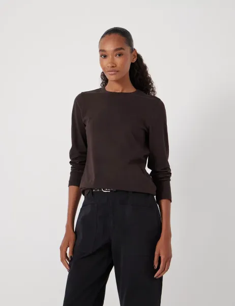HUSH Pure Cotton Slim Fit Long Sleeve T-Shirt Chocolate