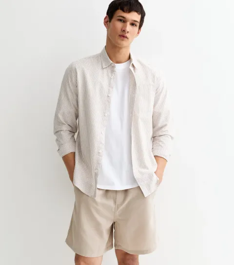 Men's Stone Regular Linen Look Pull On Shorts