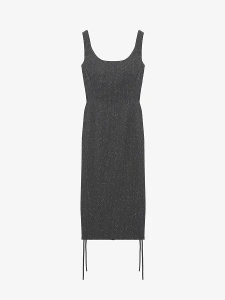 Corset Lace Flecked Pinstripe Pencil Dress