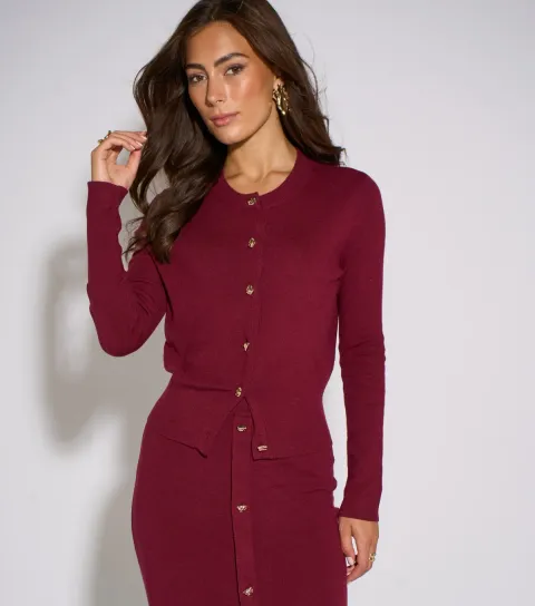 Women's Dark Red Knitted Cardigan