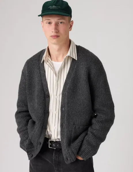 Levi's Levi's Regular Fit Long Sleeve V Neck Cardigan Dark Grey