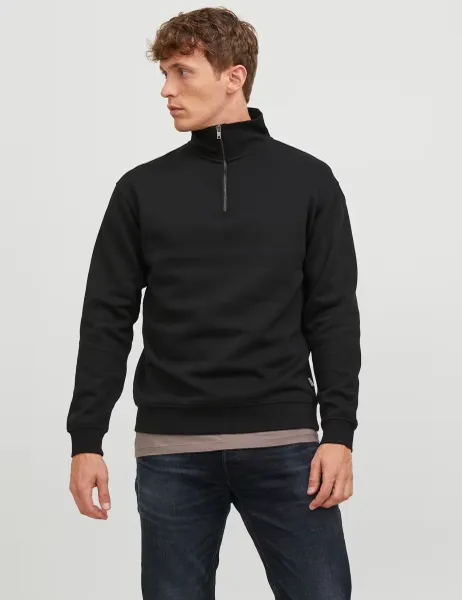 Jack & Jones Cotton Blend Half Zip Sweatshirt Black