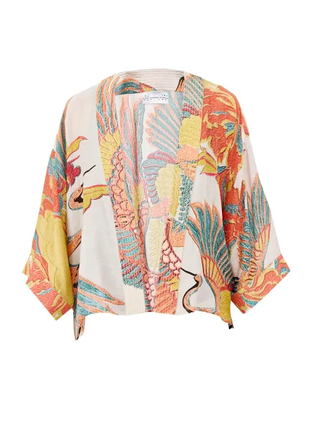 Crane Print Short Kimono