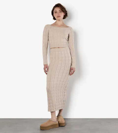 Women's Stone Cable Knitted Maxi Skirt