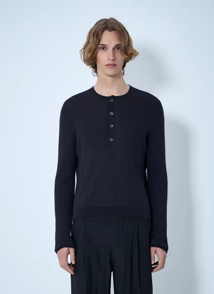 Fine Knit Cotton Crepe Henley