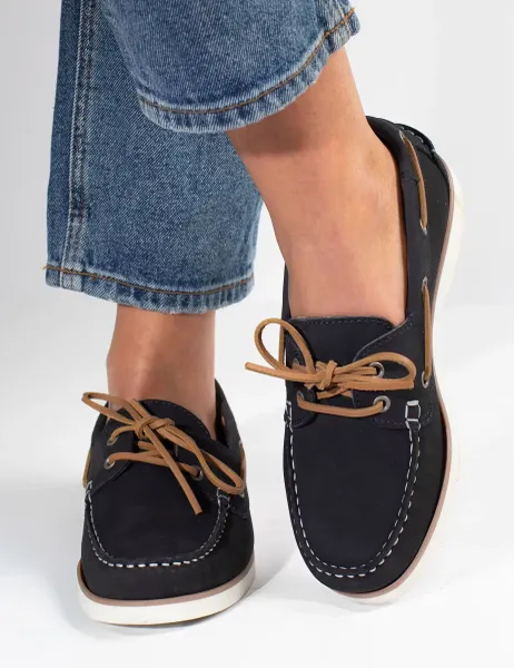 Jones Bootmaker Leather Boat Shoes Navy