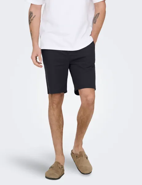 Only & Sons Slim Fit Cotton Rich Lightweight Shorts Black