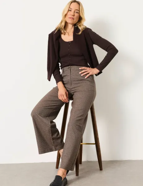 Checked Straight Leg Trousers Brown Mix