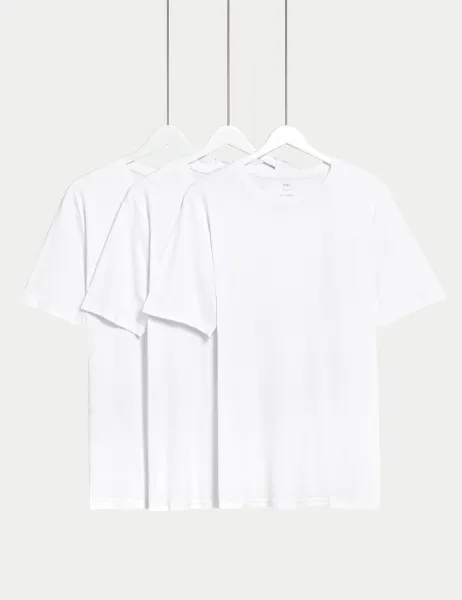 Marks & Spencer 3pk Slim Fit Pure Cotton Crew Neck T-Shirts White Mix