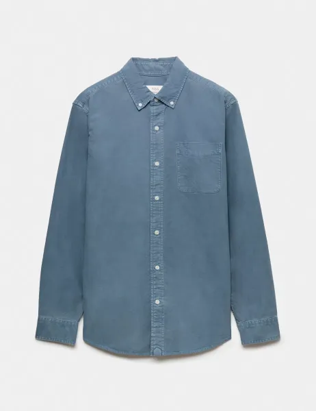 Marks & Spencer Pure Cotton Garment Dye Oxford Shirt Blue