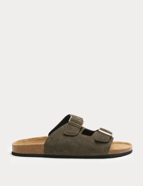 Marks & Spencer Suede Slip-On Corkbed Sandals Khaki
