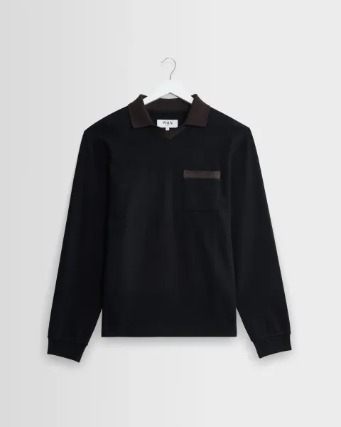 Pendal - Black and Brown Long-Sleeve Organic Cotton Polo