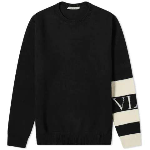 Logo Sleeve Stripe Crew Knit