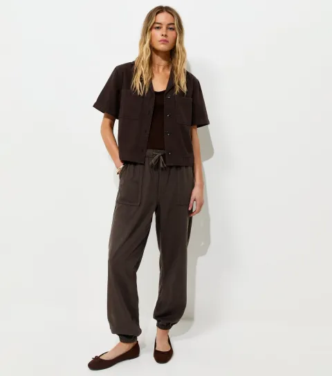 Women's Dark Brown Cotton Tapered Cargo Trousers
