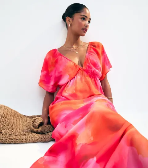 Women's Pink Ombre Mesh Beach Maxi Dress