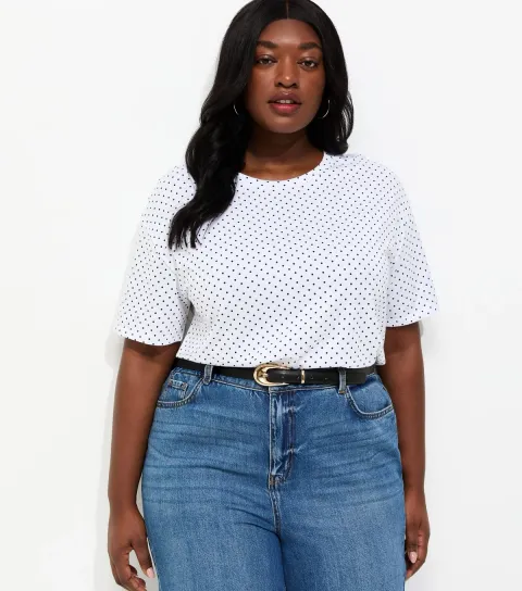 Women's Plus Size White Polka Dot T-Shirt Curves