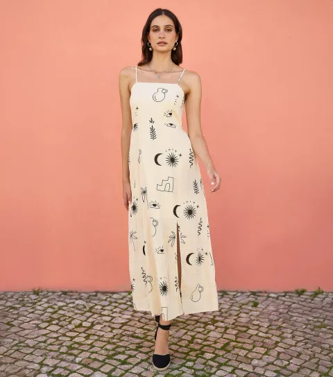 Women's Off White Printed Midi Dress
