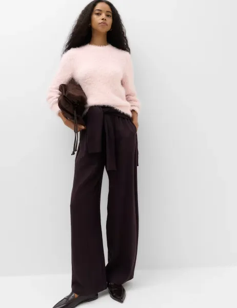 Marks & Spencer Textured Crew Neck Jumper Pale Pink