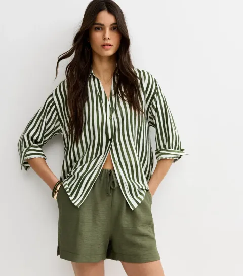 Women's Dark Khaki Crinkle Texture Drawstring Shorts