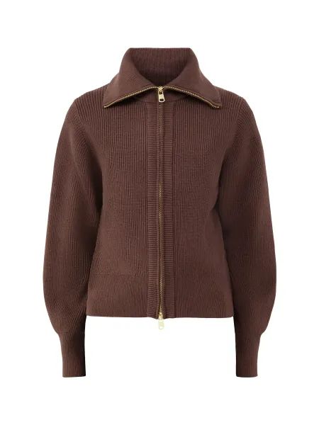 Enrico Zip-Through Knitted Jacket - Coffee Bean