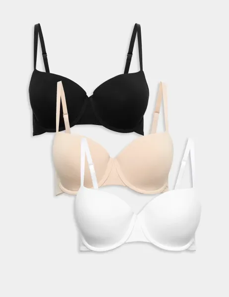 Marks & Spencer 3pk Cotton Rich Wired Balcony Bras A-E Opaline Mix