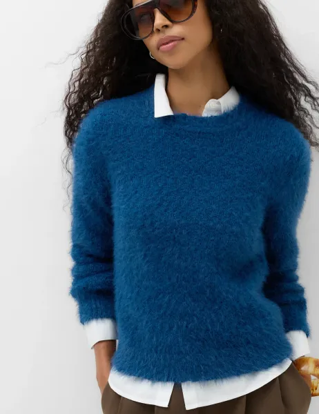 Marks & Spencer Textured Crew Neck Jumper Dark Petrol