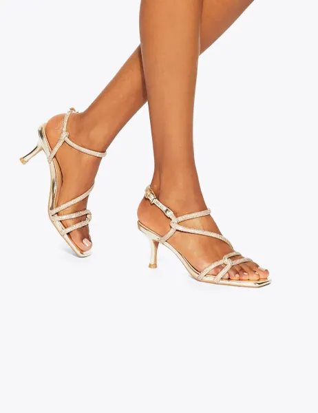 Kurt Geiger Sparkle Metallic Strappy Kitten Heel Sandals Gold