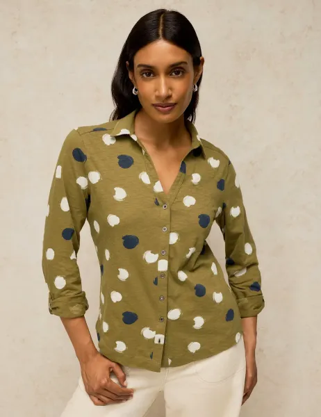 White Stuff Pure Cotton Printed Collared Shirt Green Mix