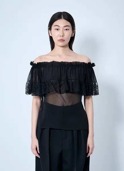 Silk Crepe Muslin And Lace Blouse