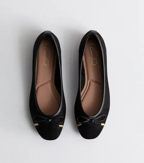 Women's Black Suedette Ballet Flats