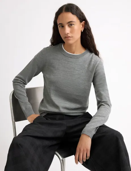 Albaray Pure Merino Wool Crew Neck Jumper Grey Marl