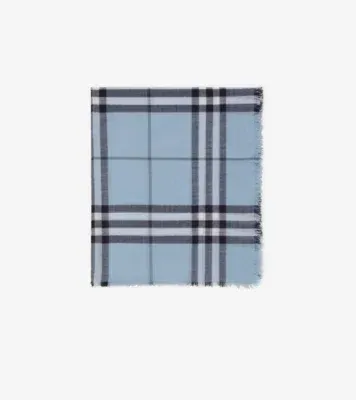 Wide Check Wool Scarf in Bank blue
