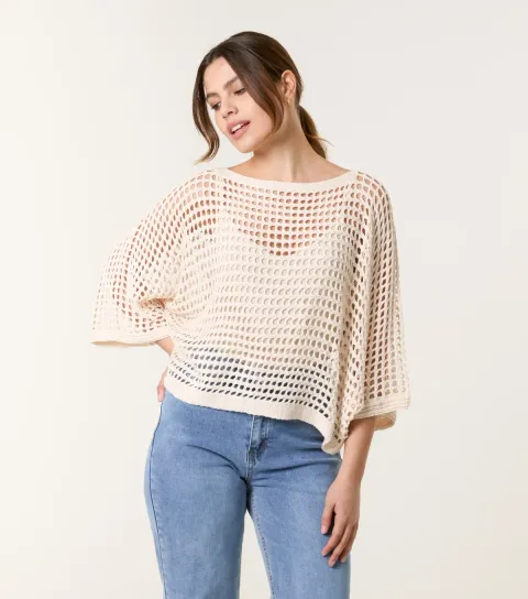 Women's Stone Open Knit Top