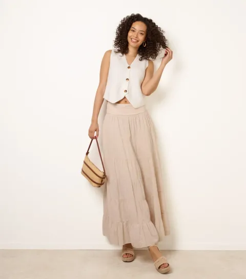Women's Stone Jersey Waistband Tiered Skirt