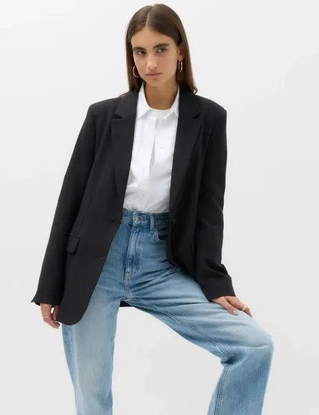 Marks & Spencer Woven Straight Single Breasted Blazer Black