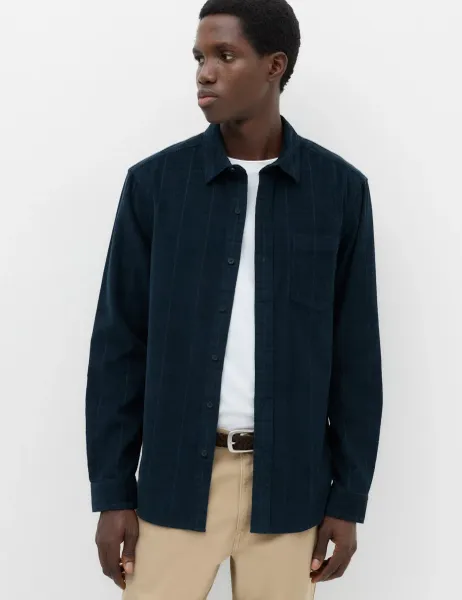 Marks & Spencer Regular Fit Checked Corduroy Shirt Navy