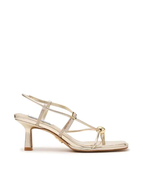 Steve Madden Jackpots Metallic Kitten Heel Square Toe Sandals Gold