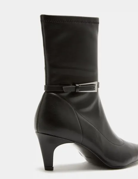 Marks & Spencer Buckle Kitten Heel Pointed Toe Sock Boots Black