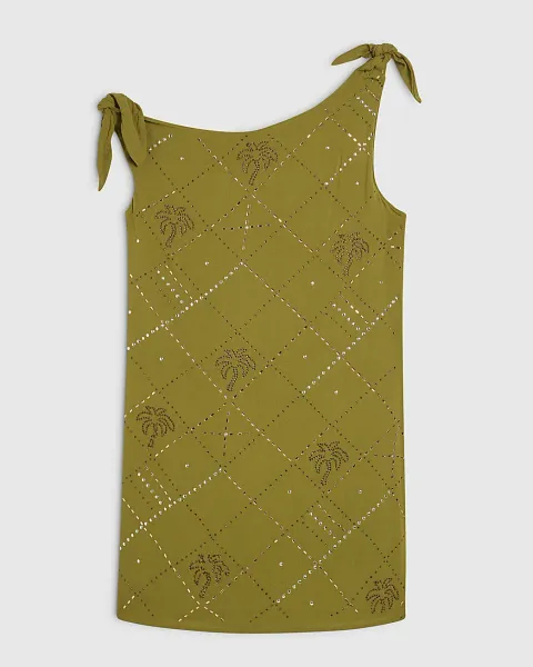 River Island Palm Hotfix Asymmetric Mini Dress