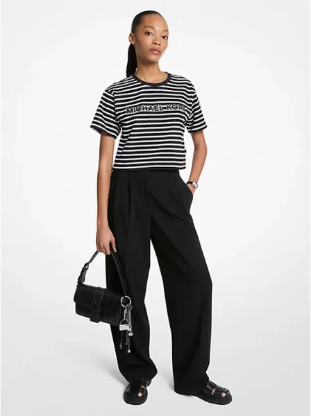 Striped Logo Cotton Cropped T-Shirt