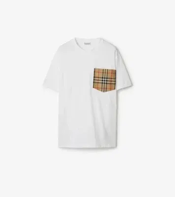 Check Pocket Cotton T-shirt in White