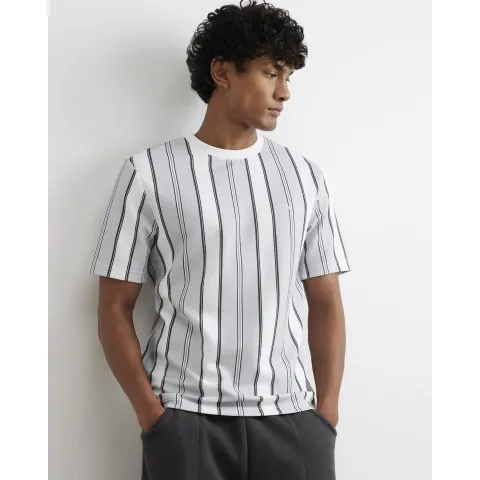 River Island Slim Fit Cotton Texture Stripe T-Shirt