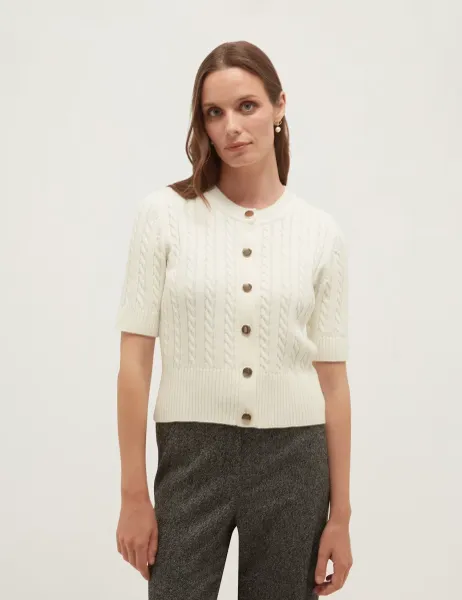 Hobbs Pure Cotton Textured Crew Neck Cardigan Cream
