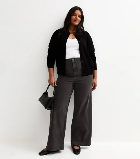 Women's Plus Size Black High Waist Stretch Denim Wide Leg Jeans Curves