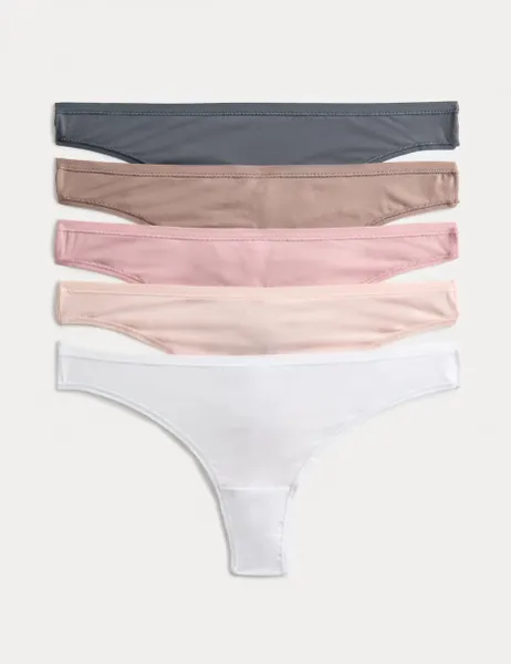 Marks & Spencer 5pk Microfibre Low Rise Thongs Brown Haze