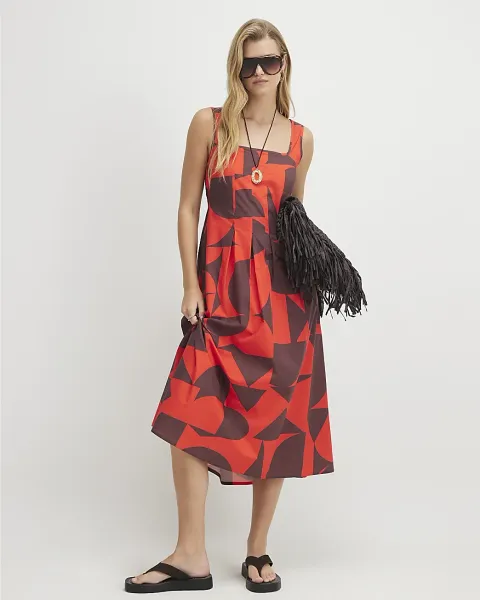 River Island Cotton Poplin Printed Midi Dress
