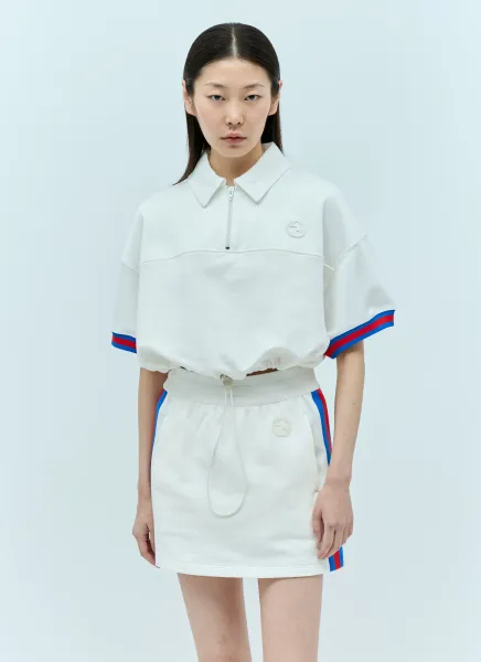 Crop Polo Shirt With Web Stripe Trim